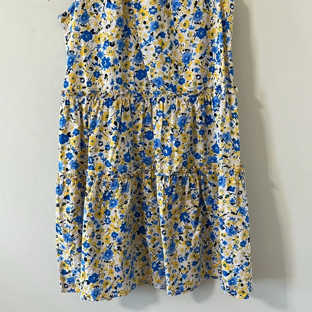 Ann Taylor Yellow Blue Floral Tiered Sleeveless Shift Dress Solarium Sun Size MP - Picture 4 of 10
